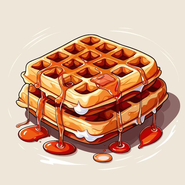 a drawing of waffles with syrup and syrup on it premium ai generated vector